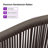 PURPLE LEAF Patio Bar Stools Set of 2 Outdoor Wicker Modern High Bar Chairs Metal Cushioned Barstools with Backs and Ergonomic Armrest