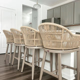 PURPLE LEAF Outdoor Bar Stools Rattan Bar Stools Counter Stools with Back and Cushions  for Patio, Garden, Kitchen