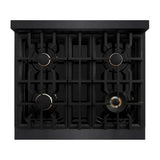 ZLINE 30" Dual Fuel Range, Gas Cooktop, Electric Convection Oven Black Stainless Steel Brass Burners, CDRB-BR-30