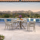 PURPLE LEAF Round Outdoor Dining Set Patio Aluminum Dining Set Round Table and Wicker Chairs with Sunbrella Cushions for Kitchen Deck