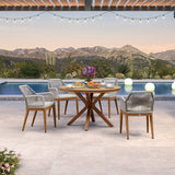 PURPLE LEAF Round Outdoor Dining Set Patio Aluminum Dining Set Round Table and Wicker Chairs with Sunbrella Cushions for Kitchen Deck