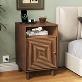 Nightstand with 1 Door, Modern Side Table Charging Station