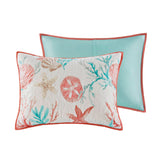 6 Piece Coastal Cotton Sateen Quilt Set, Coral