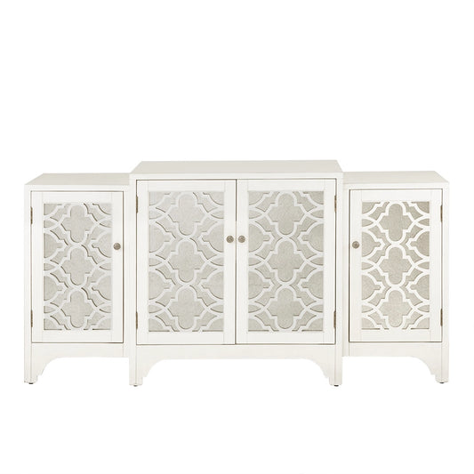 4-Door Quatrefoil Mirrored Dining Buffet Kitchen Cabinet *