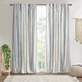 Cotton Printed Curtain Panel 50x108", White/Navy