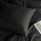 Grid Textured Soft Washed Pleated Comforter Set, Black
