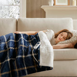 Plaid Shepra Velvety Heated Throw, Navy