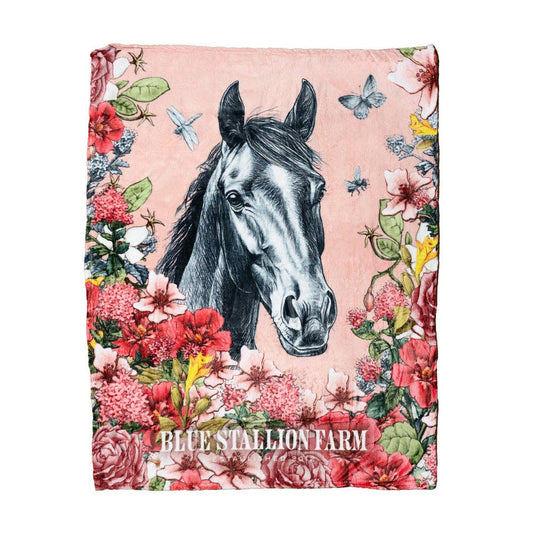 Blue Stallion Rocky Horse Floral Throw Blanket