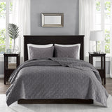 Velvet 3-Piece Quilt Set, Grey