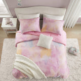 Watercolor Tie Dye Comforter Set with Throw Pillow, Pink