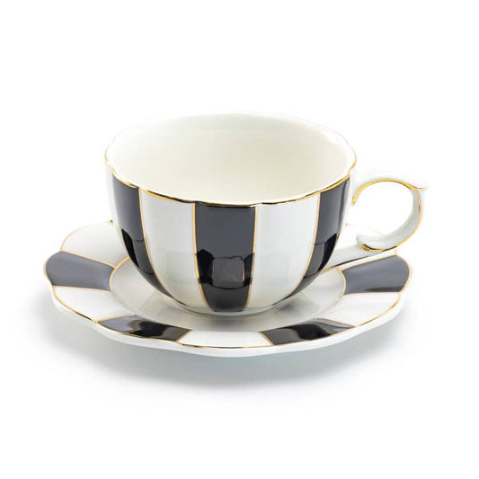 Black & White Scallop Porcelain Tea Cup & Saucer