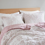 Wholesale Shaggy Faux Solid Fur Comforter Mini Set, Pink/White