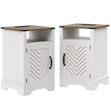 Nightstand with Charging Station Wooden Rustic 2 Count