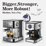 PlumChef Espresso Machine Household Coffee Espresso Maker with Milk Frother Steam Wand Pressure Gauge 54oz Water Tank Low Noise and Fast Coffee Machine for Cappuccino Latte