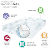 Wrinkle Free Marble Printed Satin Sheet Set, Blue