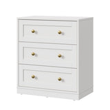 3 Drawer Nightstand, Large Bedside Table with Golden Round