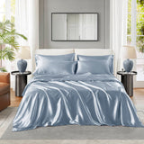 Wrinkle-Free Solid Satin Luxury Sheet Set, Blue