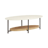 2-Tier Oval Coffee Table with Storage Shelf, White/Natural