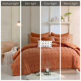Chenille Poms Cotton Comforter/Duvet Cover Set, Rust
