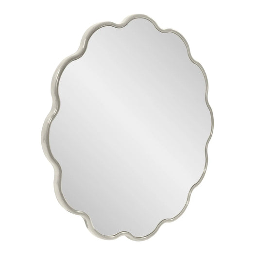 Kushi Round Scalloped Edge Mirror in Glossy Nickle
