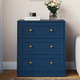 3 Drawer Nightstand, Large Bedside Table with Golden Round