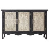 Accent Cabinet Rustic Storage Cabinet with 3 Carved Doors,