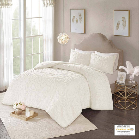Tufted Medallion Comforter/Duvet Cover Mini Set, Ivory