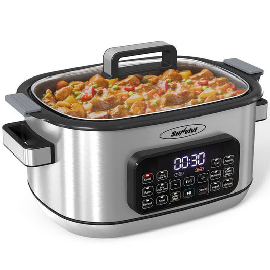 12-in-1 Multi Slow Cooker Roaster Oven, 6.5QT Sliver Digital