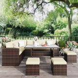 7‑Piece Pe Wicker Outdoor Dining Sectional Sofa Set
