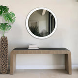 Varsha Round Oversized Beaded Mirror in Glossy White
