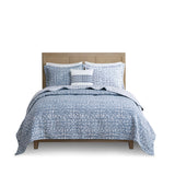 4 Piece Oversized Reversible Matelasse Quilt Set, Blue