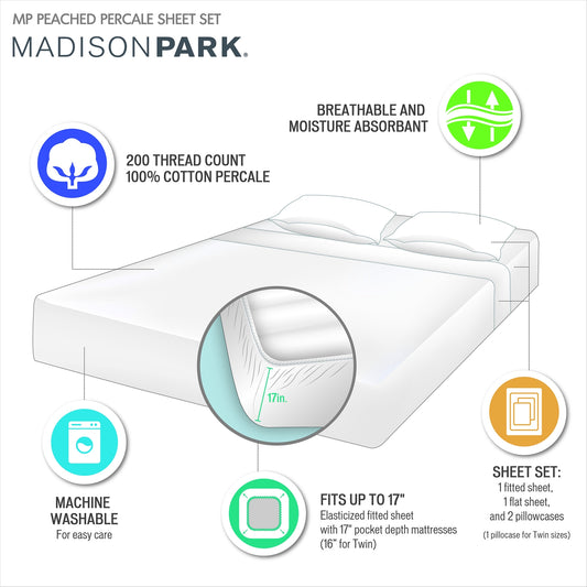 Brushed Cotton Bed Sheets Set, Full/Queen/King Sheet, White