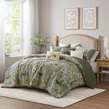 7 Piece Vintage Floral Comforter Set, Green