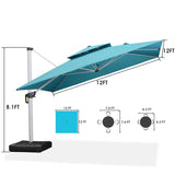 PURPLE LEAF Large Square Patio Cantilever Umbrella With Base for Garden Pool Porch