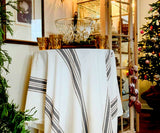 Navy Blue Striped Round Tablecloth
