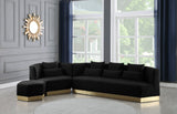 Marquis Velvet Contemporary Ottoman - Chic Comfort with Gold Stainless Steel Base for Modern Spaces