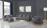 Marquis Contemporary Velvet Sofa with Brushed Gold Base – Cozy Luxury for Modern Living Spaces