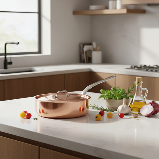 Mauviel M'3 S Copper Saute Pan With Lid, Cast Stainless Steel Handle, 3.2-Qt