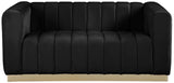 Marlon Velvet Loveseat - Chic Channel Tufted Seating with Gold Stainless Steel Base for Modern Homes