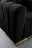 Marlon Velvet Loveseat - Chic Channel Tufted Seating with Gold Stainless Steel Base for Modern Homes
