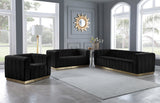 Marlon Velvet Loveseat - Chic Channel Tufted Seating with Gold Stainless Steel Base for Modern Homes