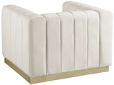 Marlon Velvet Chair - Luxurious Comfort with Channel Tufting and Elegant Brushed Gold Base Design