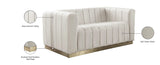 Marlon Velvet Loveseat - Chic Channel Tufted Seating with Gold Stainless Steel Base for Modern Homes
