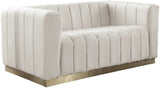 Marlon Velvet Loveseat - Chic Channel Tufted Seating with Gold Stainless Steel Base for Modern Homes