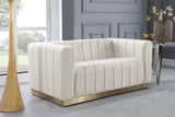 Marlon Velvet Loveseat - Chic Channel Tufted Seating with Gold Stainless Steel Base for Modern Homes