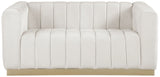 Marlon Velvet Loveseat - Chic Channel Tufted Seating with Gold Stainless Steel Base for Modern Homes