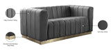 Marlon Velvet Loveseat - Chic Channel Tufted Seating with Gold Stainless Steel Base for Modern Homes