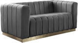 Marlon Velvet Loveseat - Chic Channel Tufted Seating with Gold Stainless Steel Base for Modern Homes
