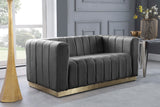Marlon Velvet Loveseat - Chic Channel Tufted Seating with Gold Stainless Steel Base for Modern Homes