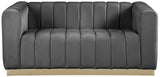 Marlon Velvet Loveseat - Chic Channel Tufted Seating with Gold Stainless Steel Base for Modern Homes